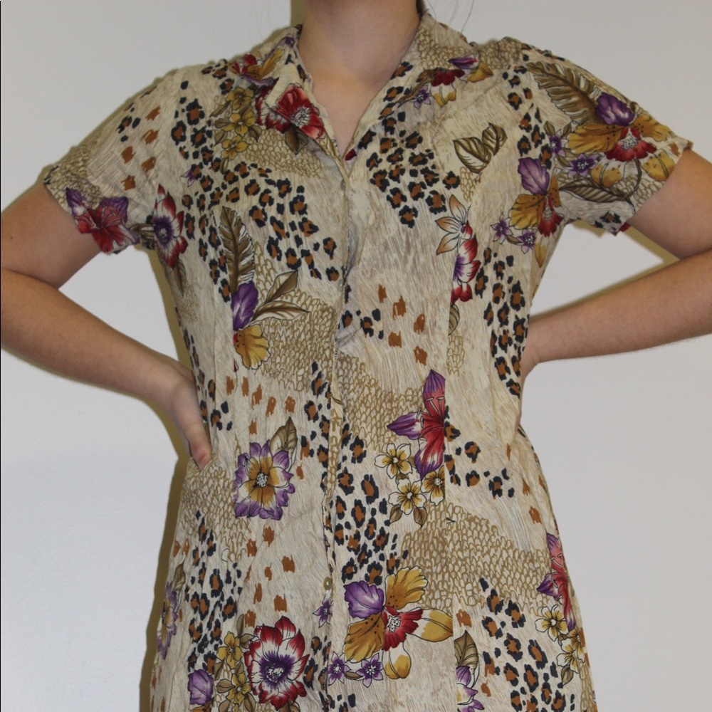 Button Up Floral Printed Skater Style Dress